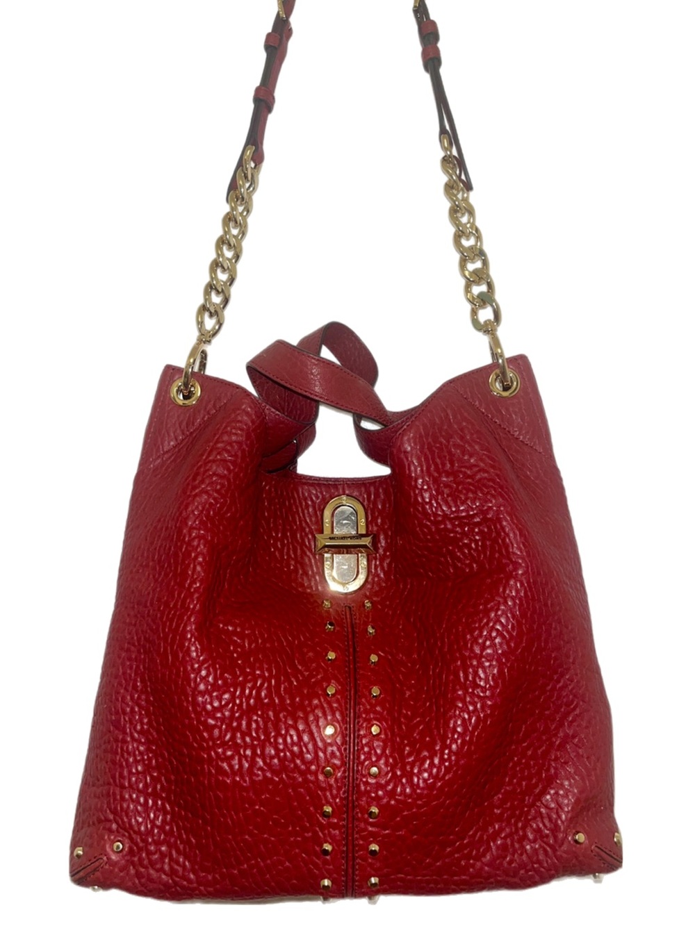 Michael Kors Red Lamb Leather Uptown Astor Legacy Large Hobo Shoulder Tote